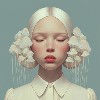 Volledige weergave van Lunarelle, poëtisch portret in lichte tinten met dromerige sfeer
