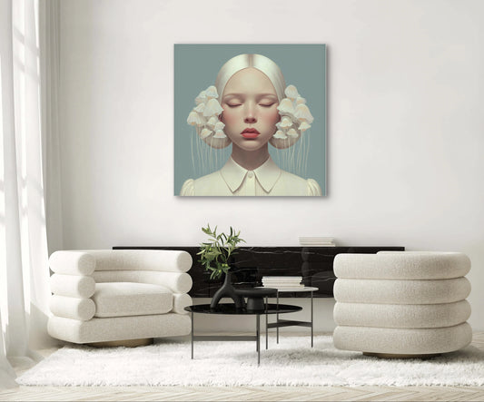 Lunarelle wandkunst in licht interieur met serene uitstraling en zachte tinten
