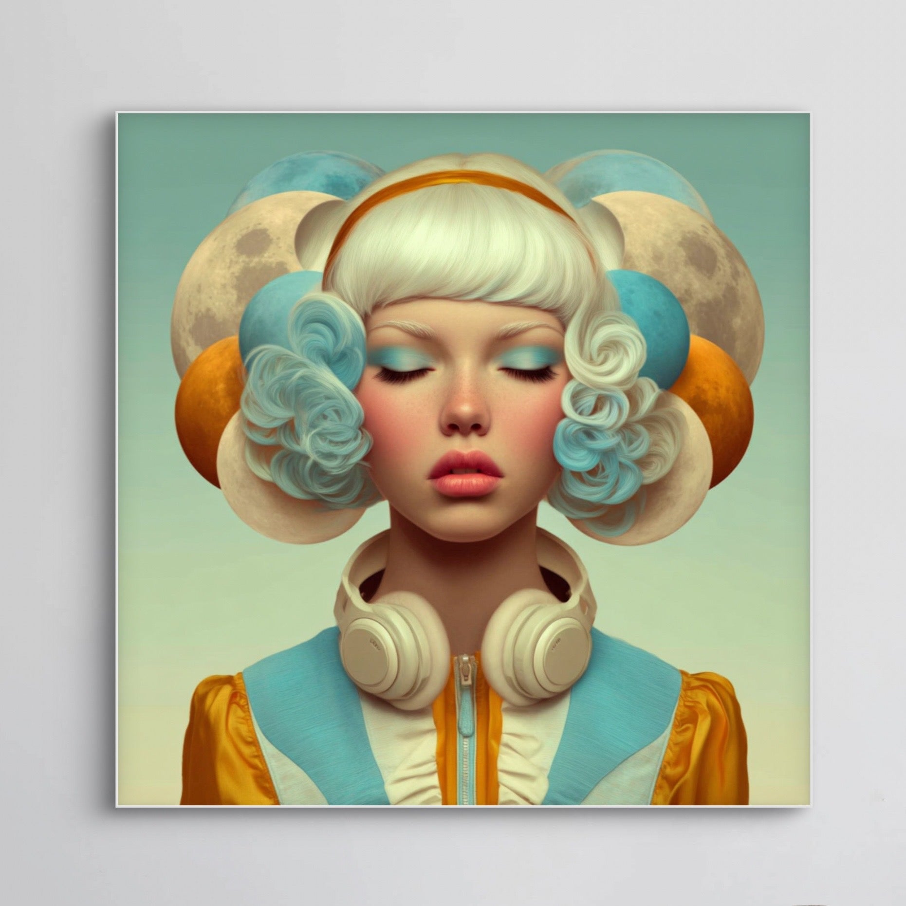 Detail van Lunaria wandkunst met ronde vormen en zachte lichtreflecties
