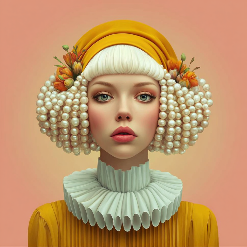 Volledige weergave van Maravelle, poëtisch portret met elegante uitstraling en zachte tinten
