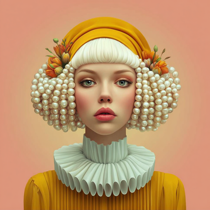 Volledige weergave van Maravelle, poëtisch portret met elegante uitstraling en zachte tinten
