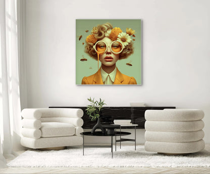 Meliora wandkunst in modern interieur met warme gele tinten en natuurlijke uitstraling
