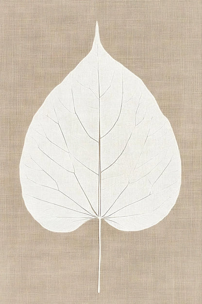 Volledige illustratie van een wit blad op een linnenstructuur in zachte aardetinten, minimalistisch en organisch vormgegeven
