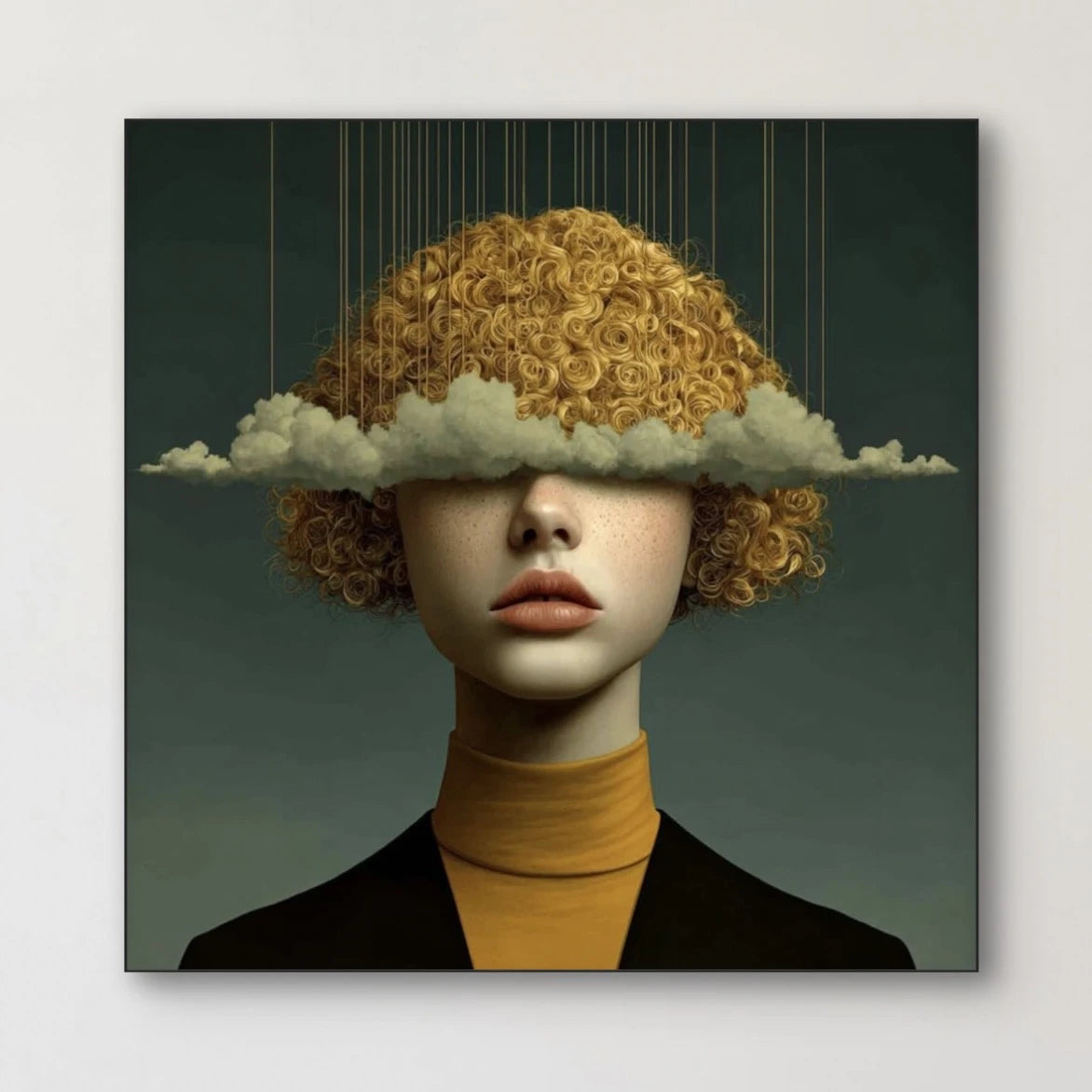 Detail van Nebel wandkunst met wolk en fijne penseelstructuren
