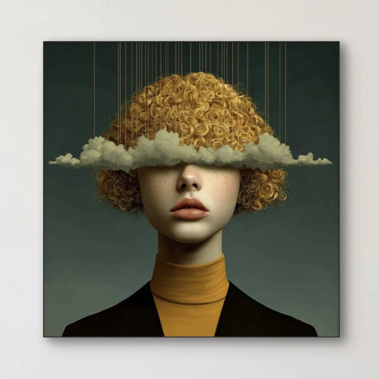 Detail van Nebel wandkunst met wolk en fijne penseelstructuren
