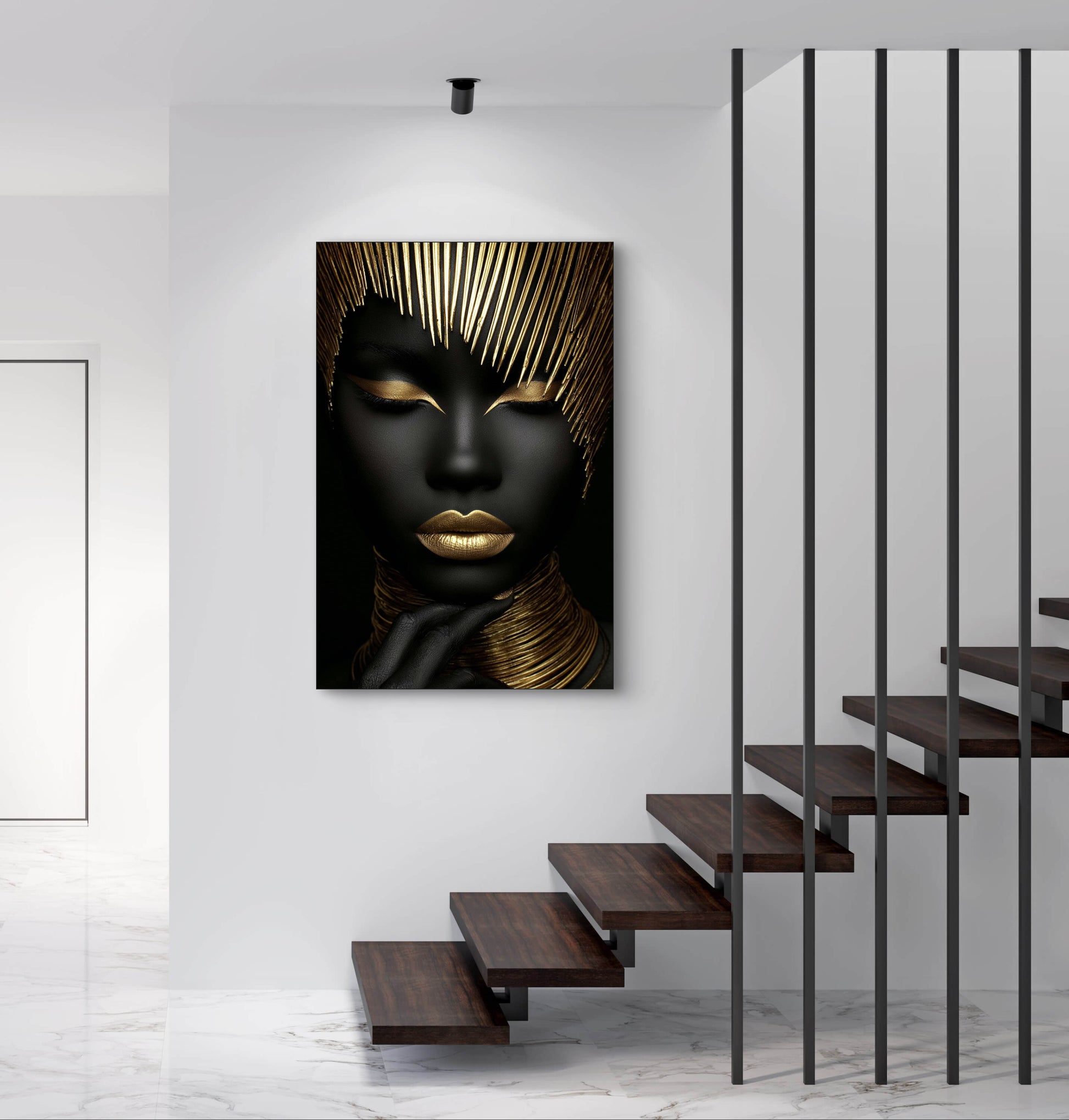 Kunstwerk Noctura boven moderne trap in minimalistisch interieur
