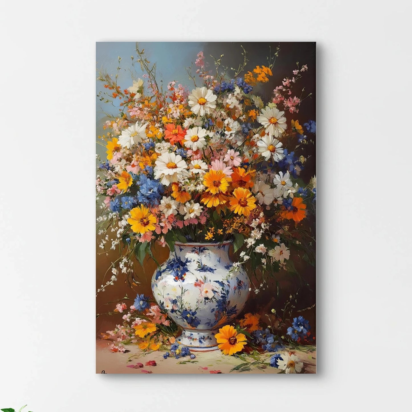 Detail van bloemen in het kunstwerk “Ode aan de Zomer” met levendige kleuren en penseelstreken
