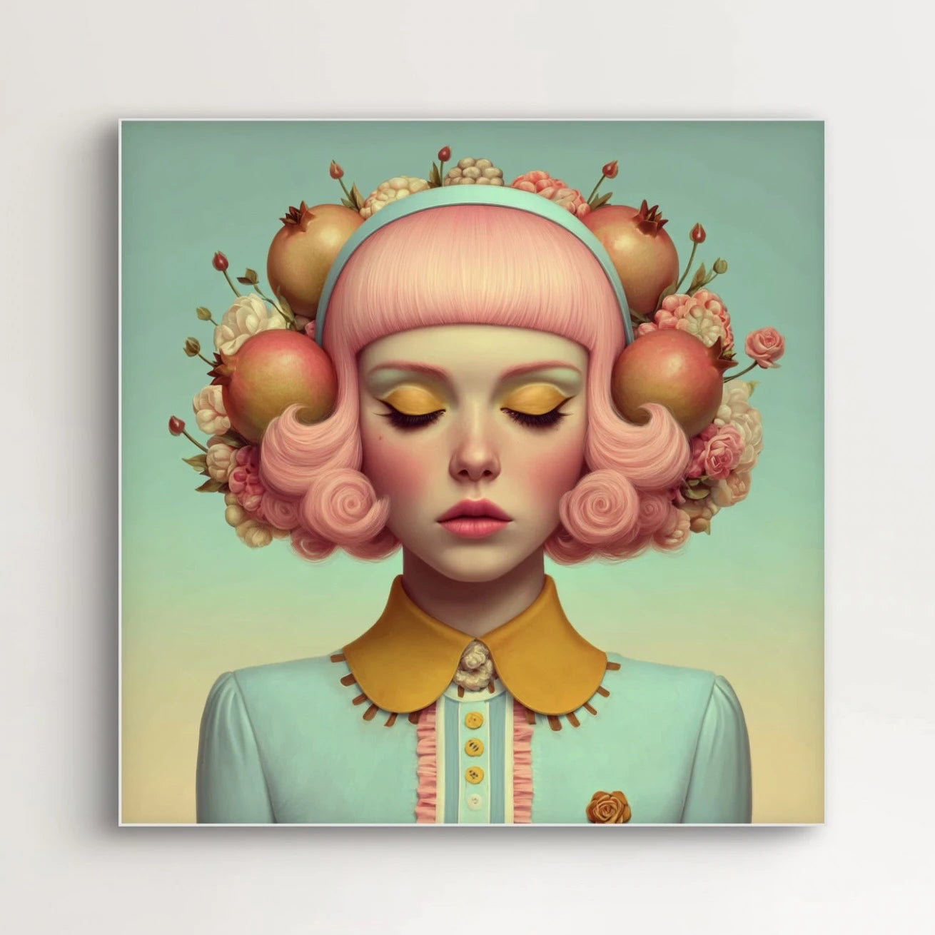 Detail van Perluna wandkunst met zachte penseelstructuren en verfijnde tinten
