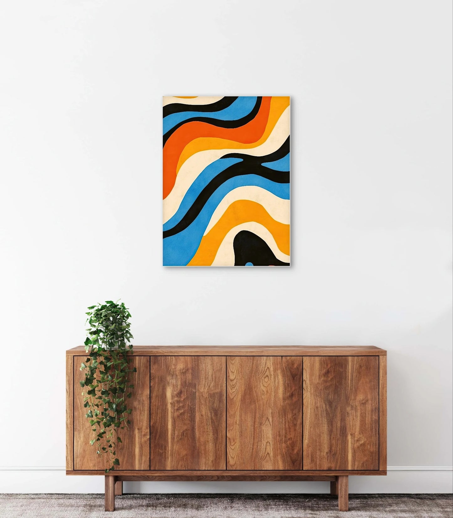 Textielkunst Retro Golven aan de muur in een modern interieur 