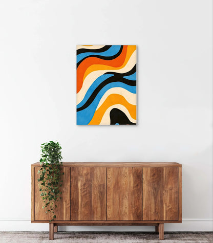 Textielkunst Retro Golven aan de muur in een modern interieur 