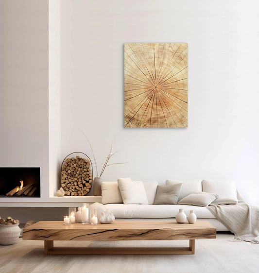 Detail van boomnerven en jaarringen in grafische lijnen met natuurlijke houtstructuur

