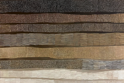 Volledige weergave van schilderij Ritme van Aarde met horizontale patronen in natuurlijke tinten
