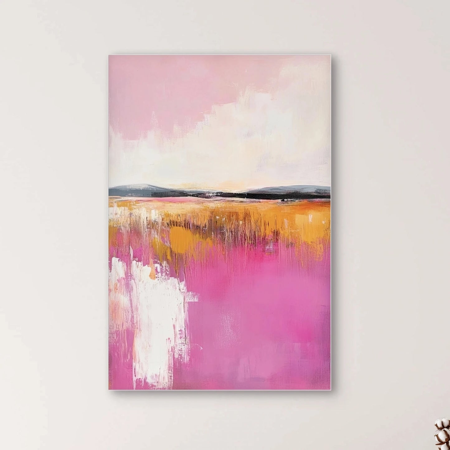 Detail van abstracte geometrische vormen in oranje, blauwgroen, donkergroen, crème en zwart
