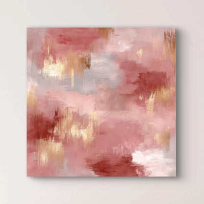 Detail van abstract kunstwerk Rozennevel met zachte overgangen in roze, goud en wit
