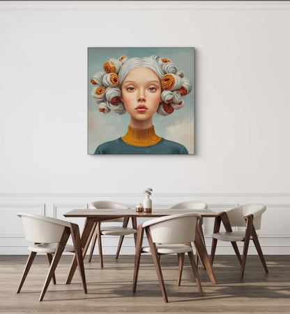 Solaryn wandkunst in modern interieur met blauwe en gouden tinten
