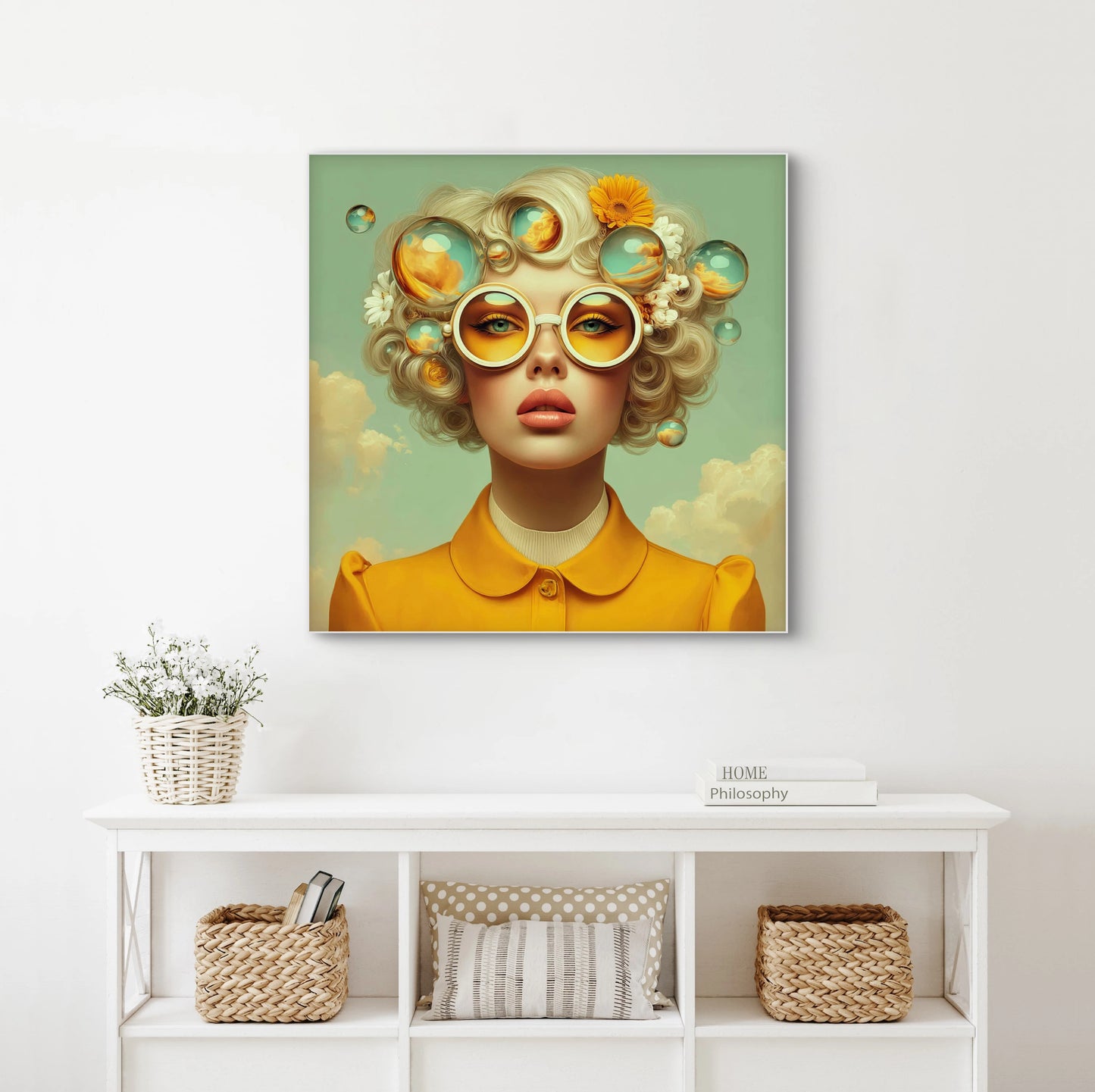 Solea wandkunst in licht interieur met warme kleuren en zomerse uitstraling
