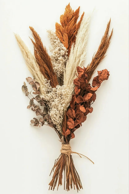 Volledige weergave van het kunstwerk “Stilte van de Herfst” met gedroogd bloemstuk op lichte achtergrond
