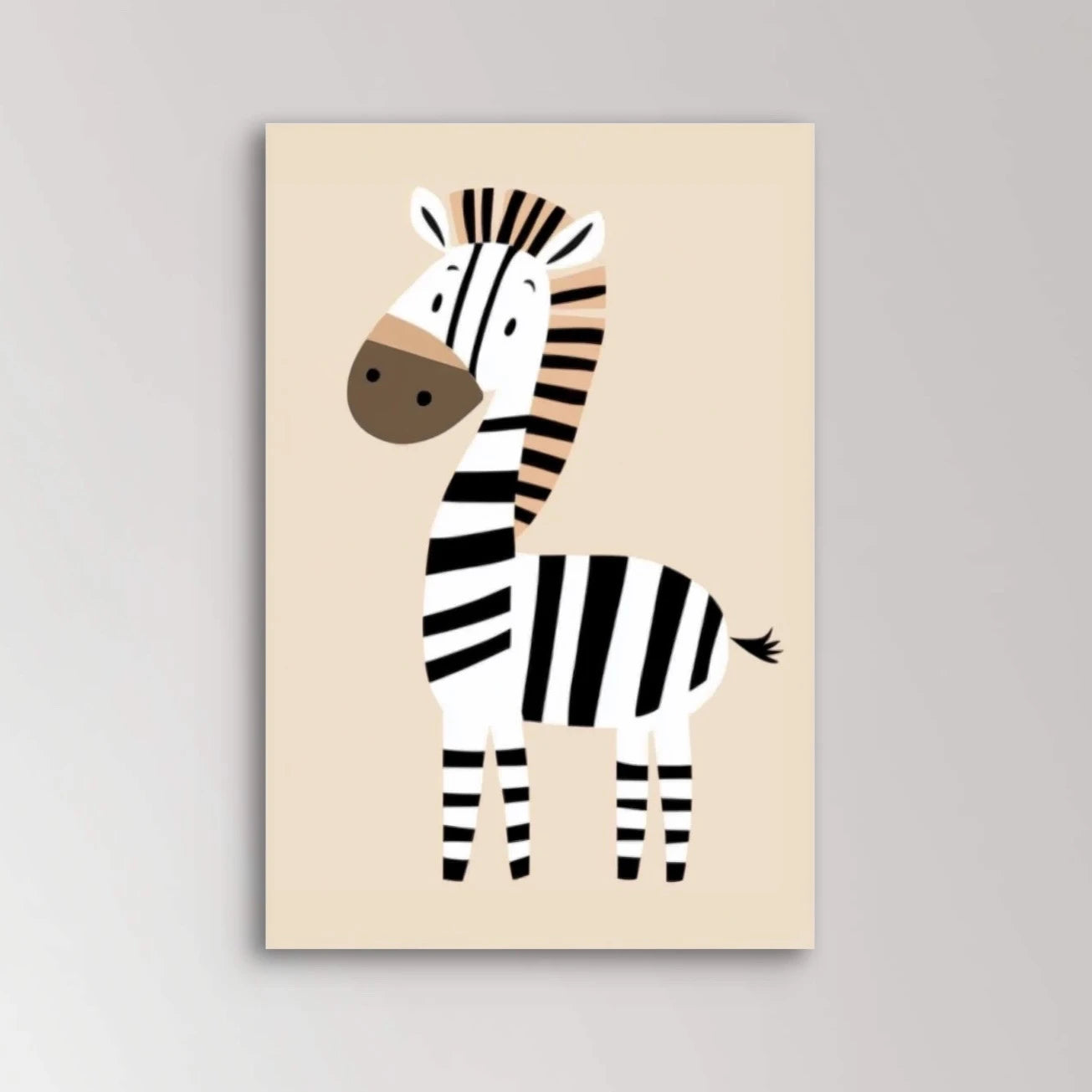 Illustratie van een schattige zebra met speelse expressie op een effen beige achtergrond  
