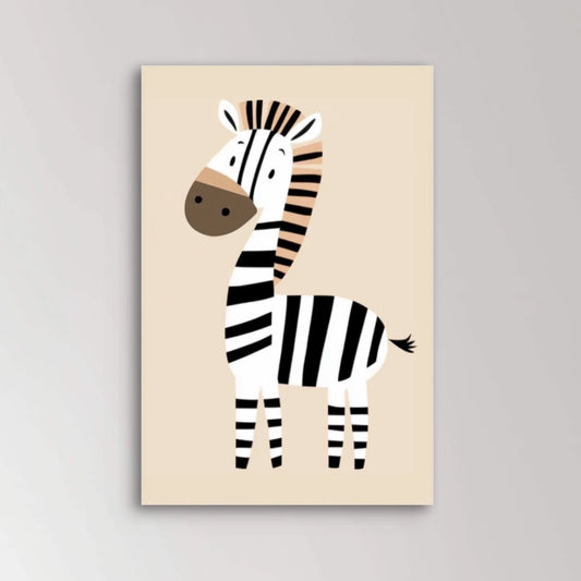 Illustratie van een schattige zebra met speelse expressie op een effen beige achtergrond  
