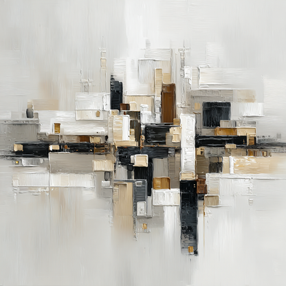 Volledig kunstwerk Symmetra met abstracte compositie van zachte neutrale kleuren in balans 
