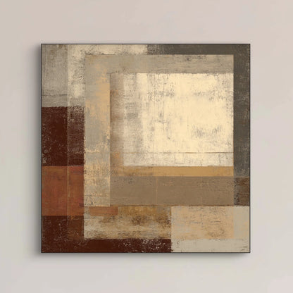 Detail van schilderij Terranova met geometrische vormen in bruin, beige en terracotta
