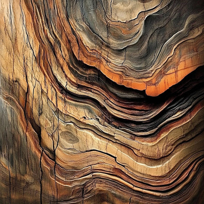 Abstract kunstwerk met gelaagde lijnen en aardse kleuren, geïnspireerd op geologische structuren
