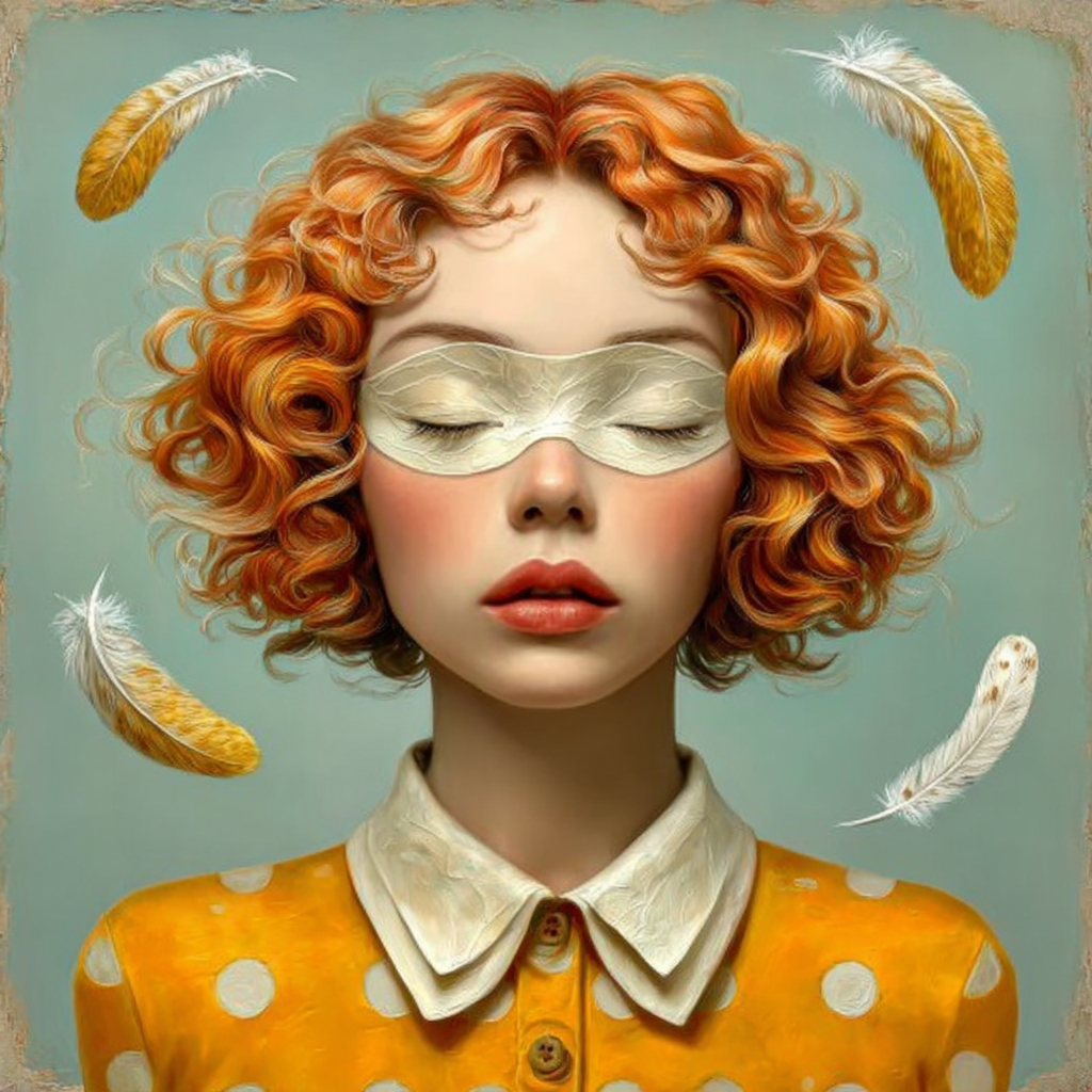 Volledige weergave van Vederlicht, portretkunst met veren en zachte, warme uitstraling
