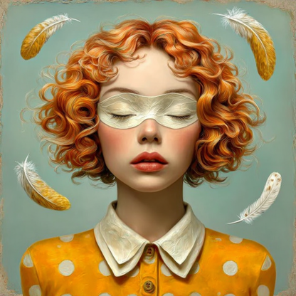 Volledige weergave van Vederlicht, portretkunst met veren en zachte, warme uitstraling
