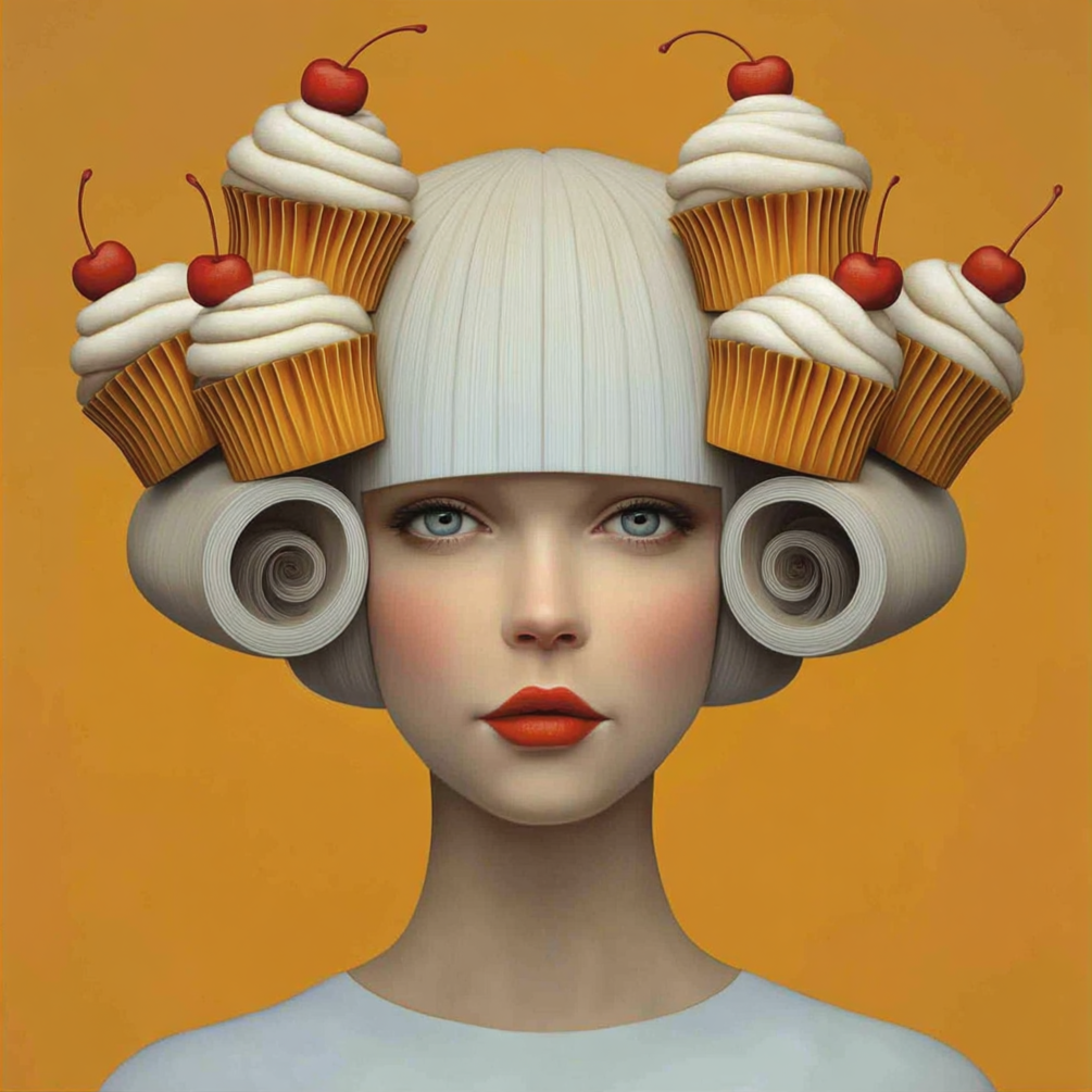 Volledige weergave van Veloura, surrealistisch portret met zachte en warme uitstraling
