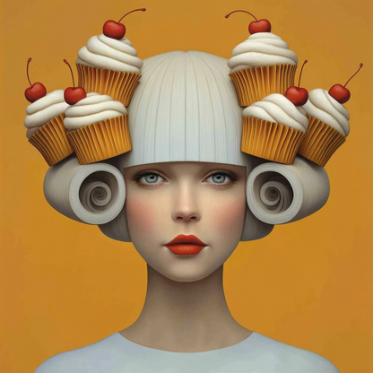 Volledige weergave van Veloura, surrealistisch portret met zachte en warme uitstraling
