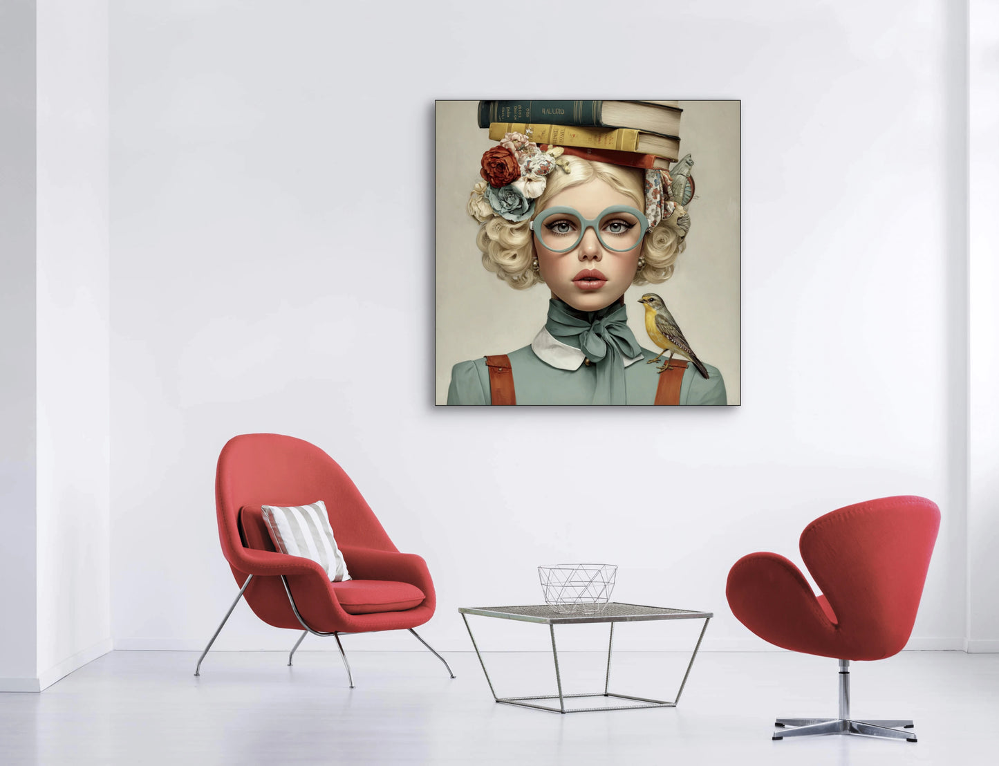 Verhalenbloem wandkunst in modern interieur met zachte kleuren en rustige sfeer
