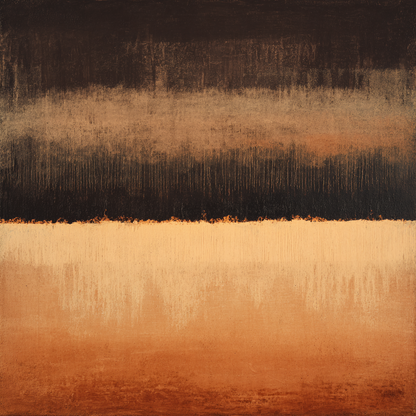 Volledige weergave van abstracte wandkunst Verstilde Horizon met warme tinten
