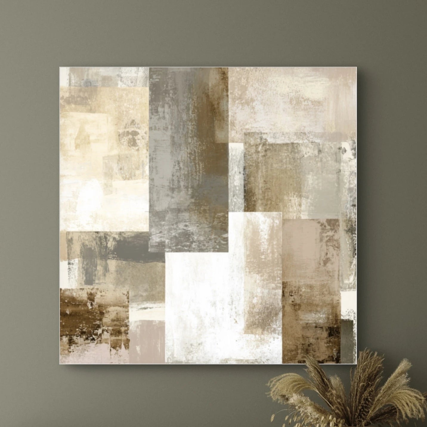 Detail van schilderij Verweven Grond met zachte texturen in aardse tinten
