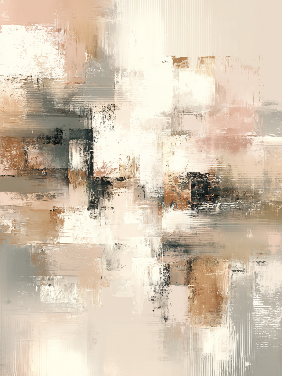 Volledige weergave van schilderij Verweven Herinnering met gelaagde structuur in beige en koperkleuren
