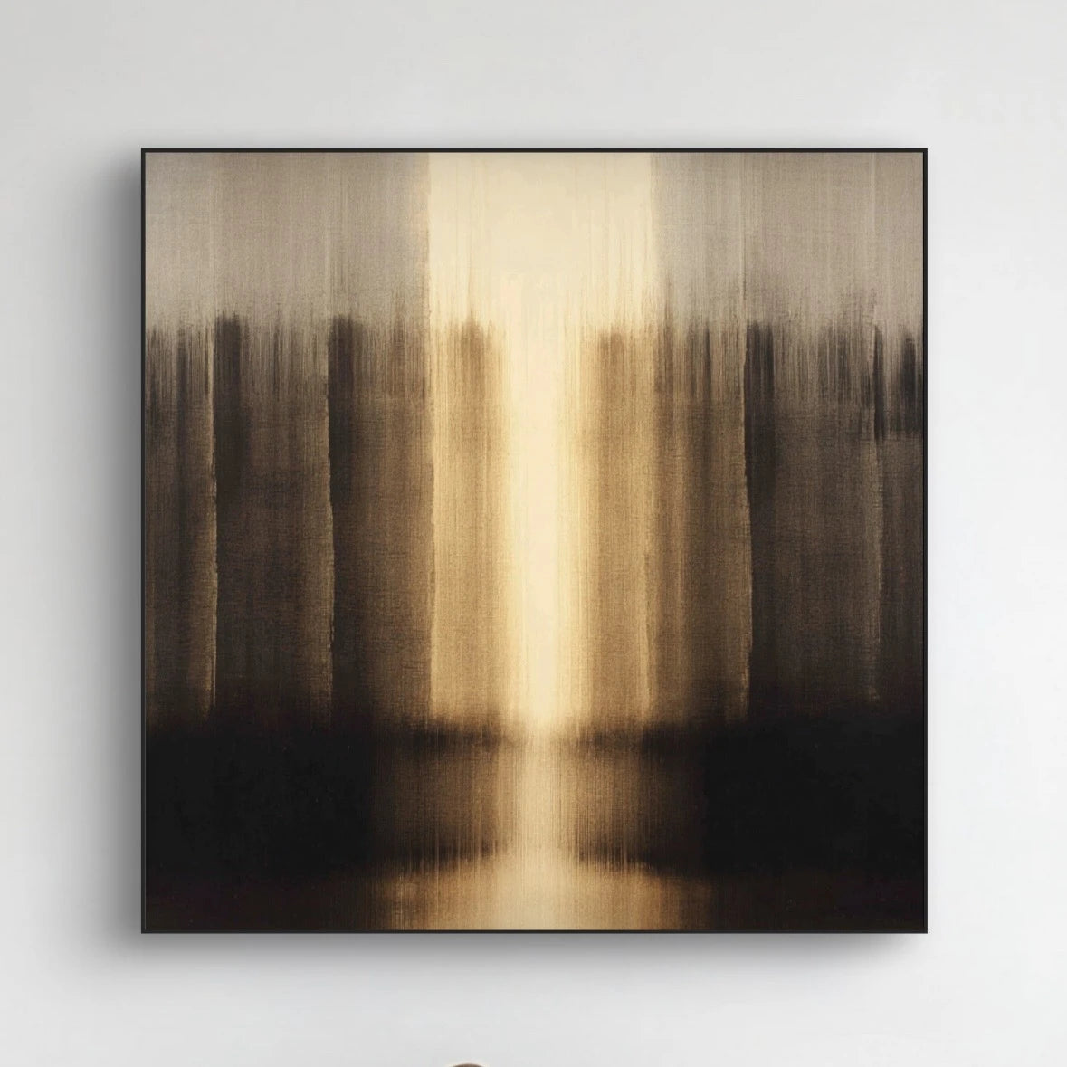 Detail van penseelstreken in goud en zwart met zachte overgang tussen licht en schaduw
