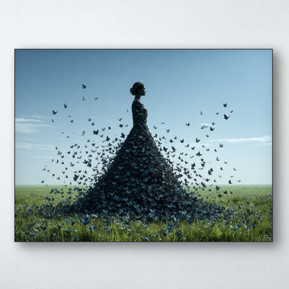 Detail van Vluchtdroom wandkunst met vlinders en subtiele texturen in blauwgroene tonen
