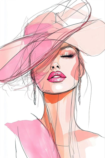 Volledige weergave van Zacht als Zomerwind met vrouw in roze lijnen en pastelkleuren
