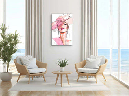 Textielkunstwerk Zacht als Zomerwind boven lichte stoelen in zonovergoten interieur met zeezicht
