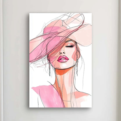 Detail van Zacht als Zomerwind met vrouw in roze hoed en zachte expressie
