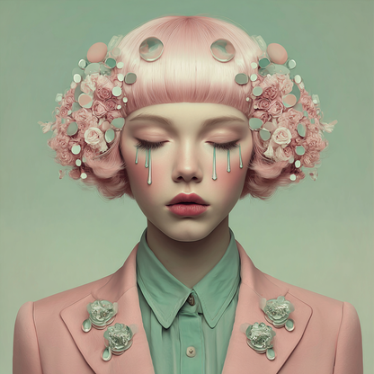 Volledige weergave van Zachtval, portretkunst met pastelkleuren en dromerige elegantie
