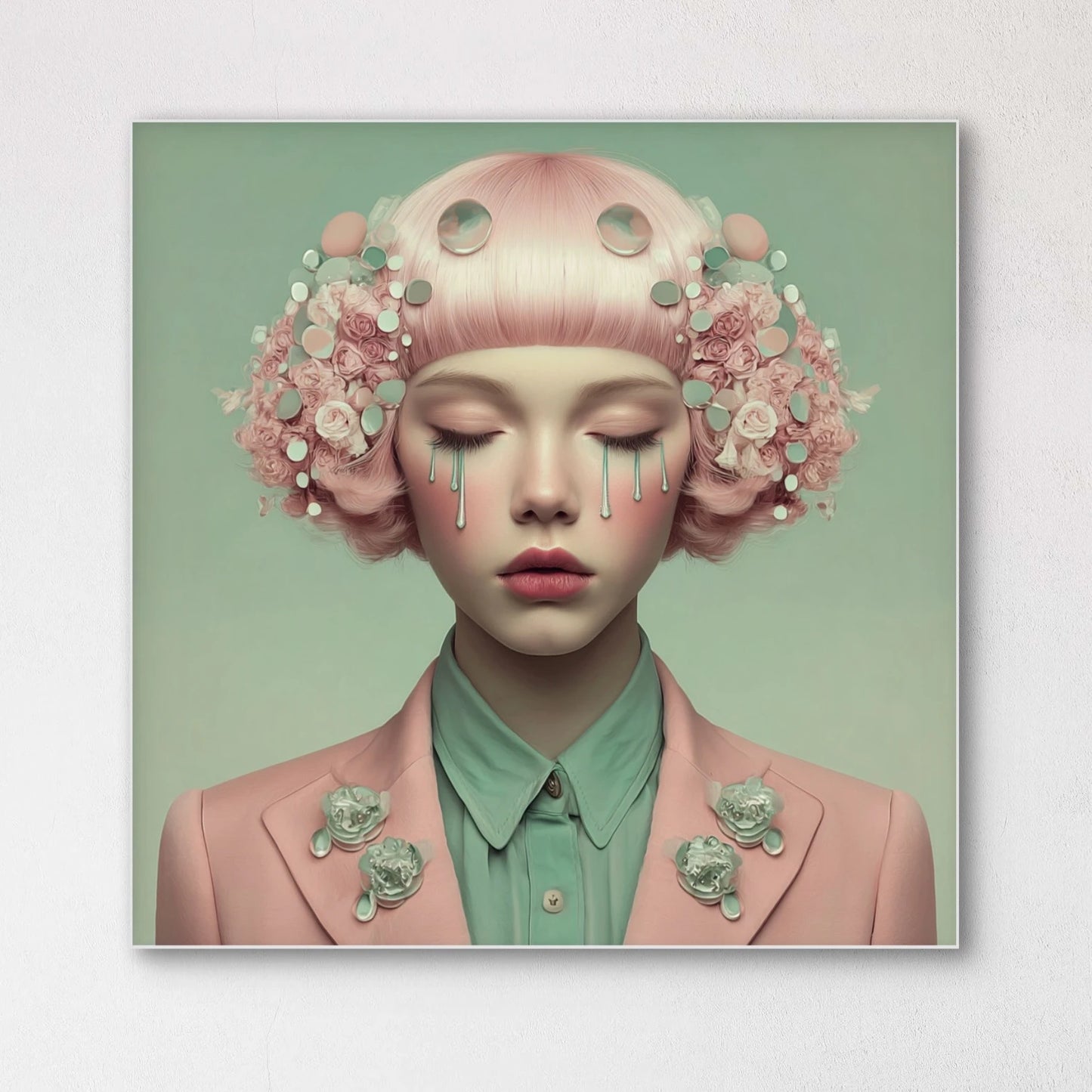 Detail van Zachtval wandkunst met zachte penseelstructuren en poëtische kleurtonen
