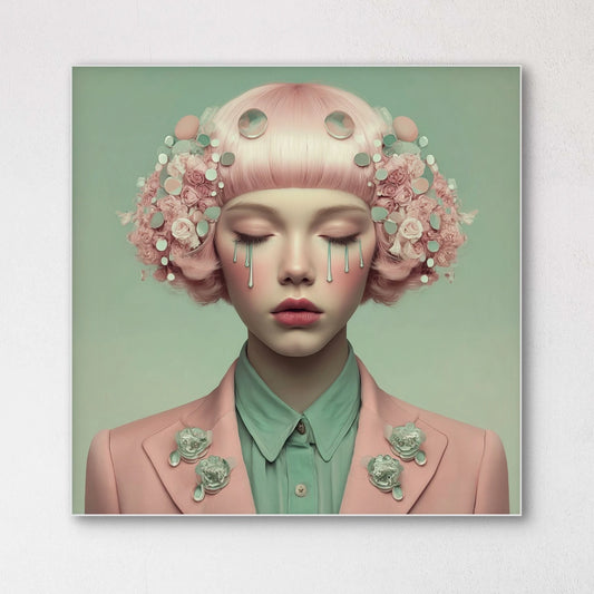 Detail van Zachtval wandkunst met zachte penseelstructuren en poëtische kleurtonen
