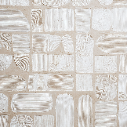 Volledige weergave van abstract schilderij Zandverhaal met aardse tinten en vloeiende lijnen
