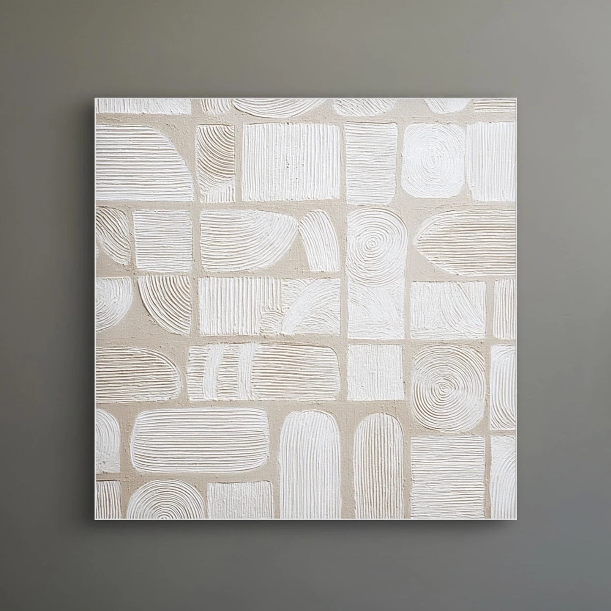 Detail van schilderij Zandverhaal met natuurlijke structuren en zachte penseelstreken
