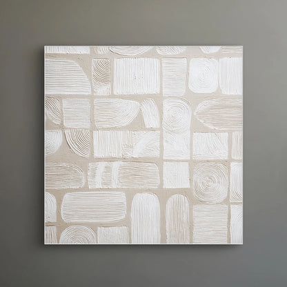 Detail van schilderij Zandverhaal met natuurlijke structuren en zachte penseelstreken
