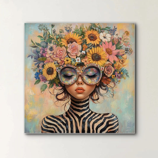 Detail van Zebrabloesem met kleurrijke bloemenkroon en glinsterende bril
