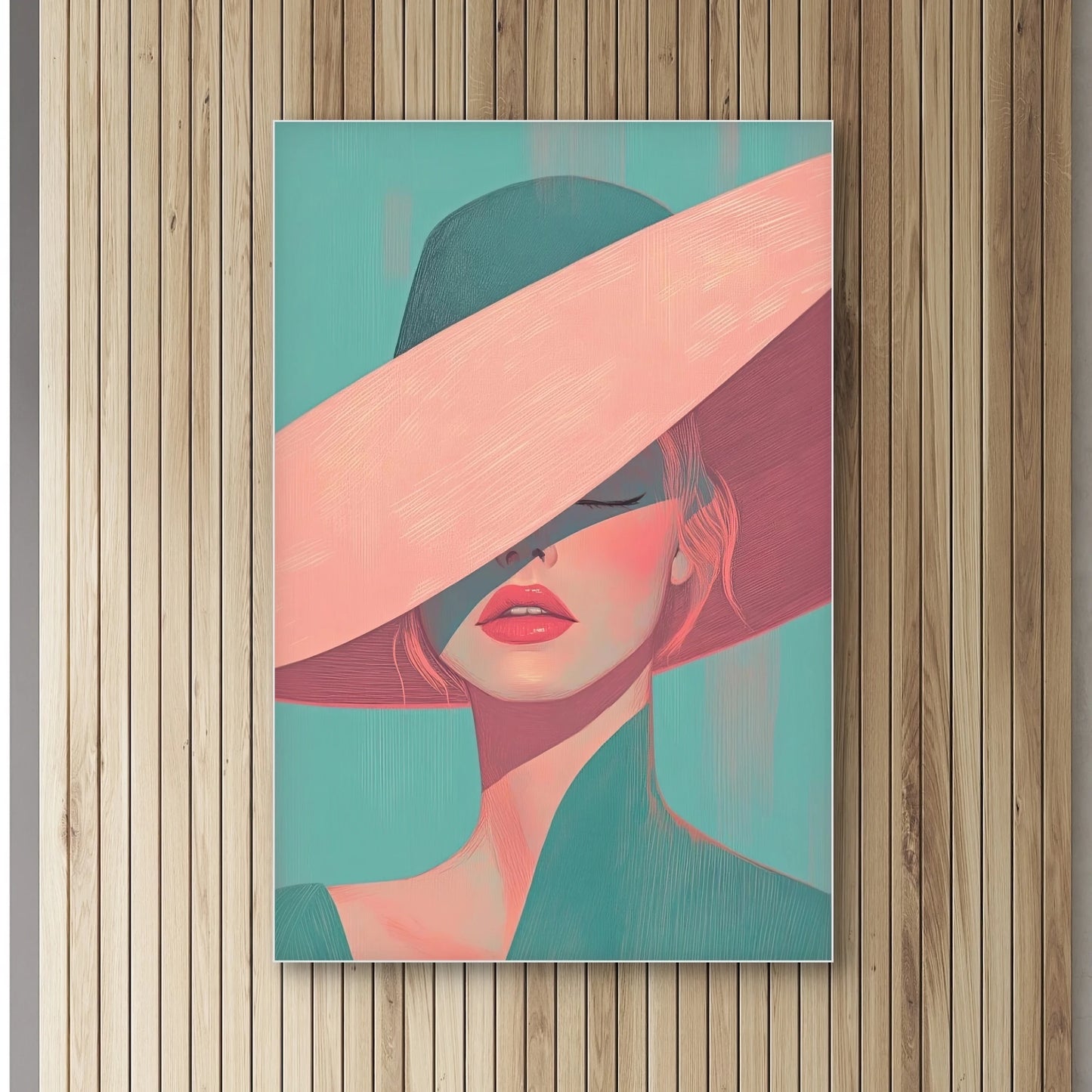 Detail van Zij die zich niet laat lezen met grote hoed en half verborgen gezicht
