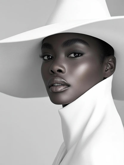 Volledige weergave van Zij is stijl, stijlvol portret van een vrouw in zwart-wit
