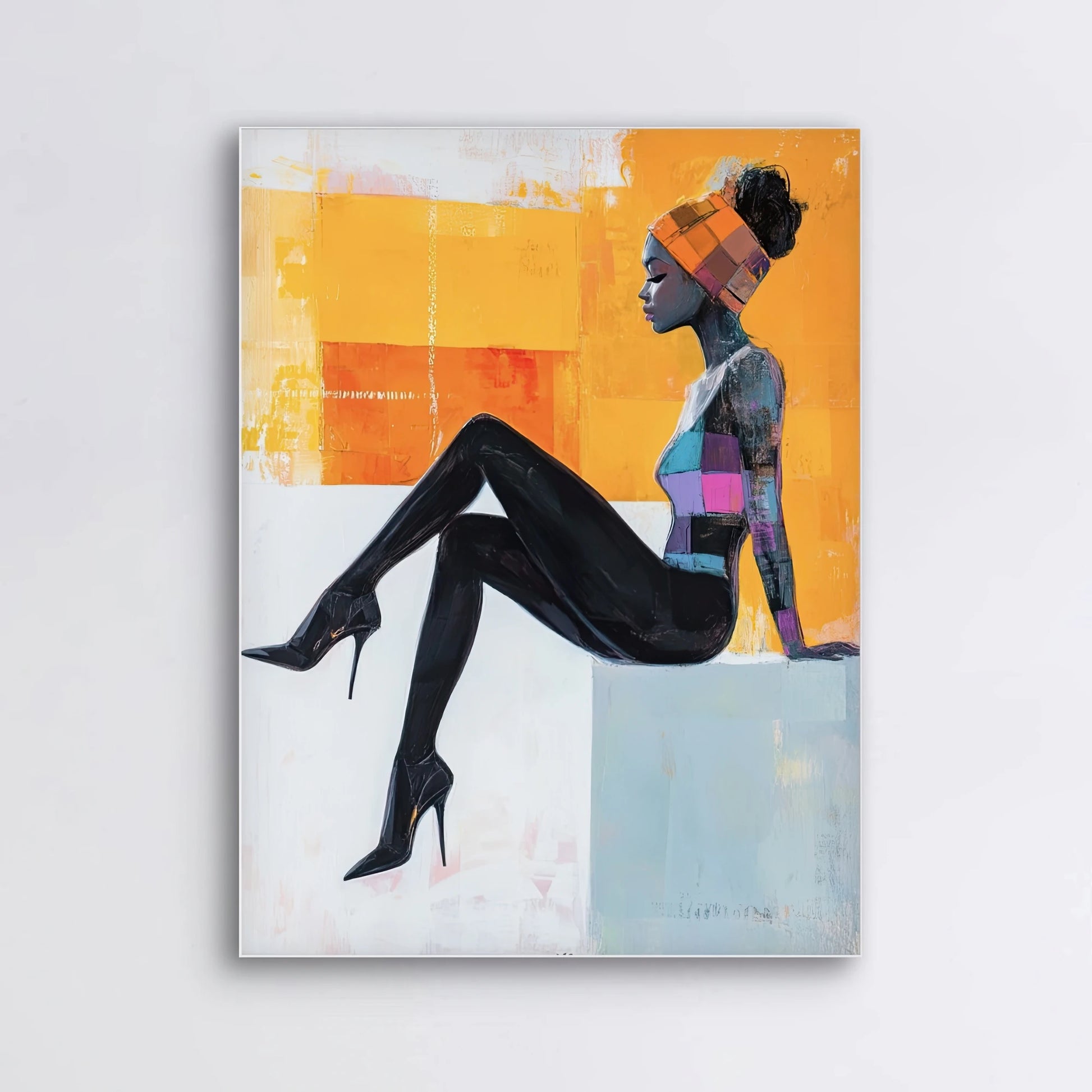 Detail van Zijlijn van zonlicht met vrouwelijk silhouet tegen kleurrijke achtergrond
