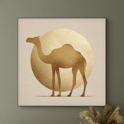 Detail van gouden kameelkunstwerk met warme glans en zachte textuur  
